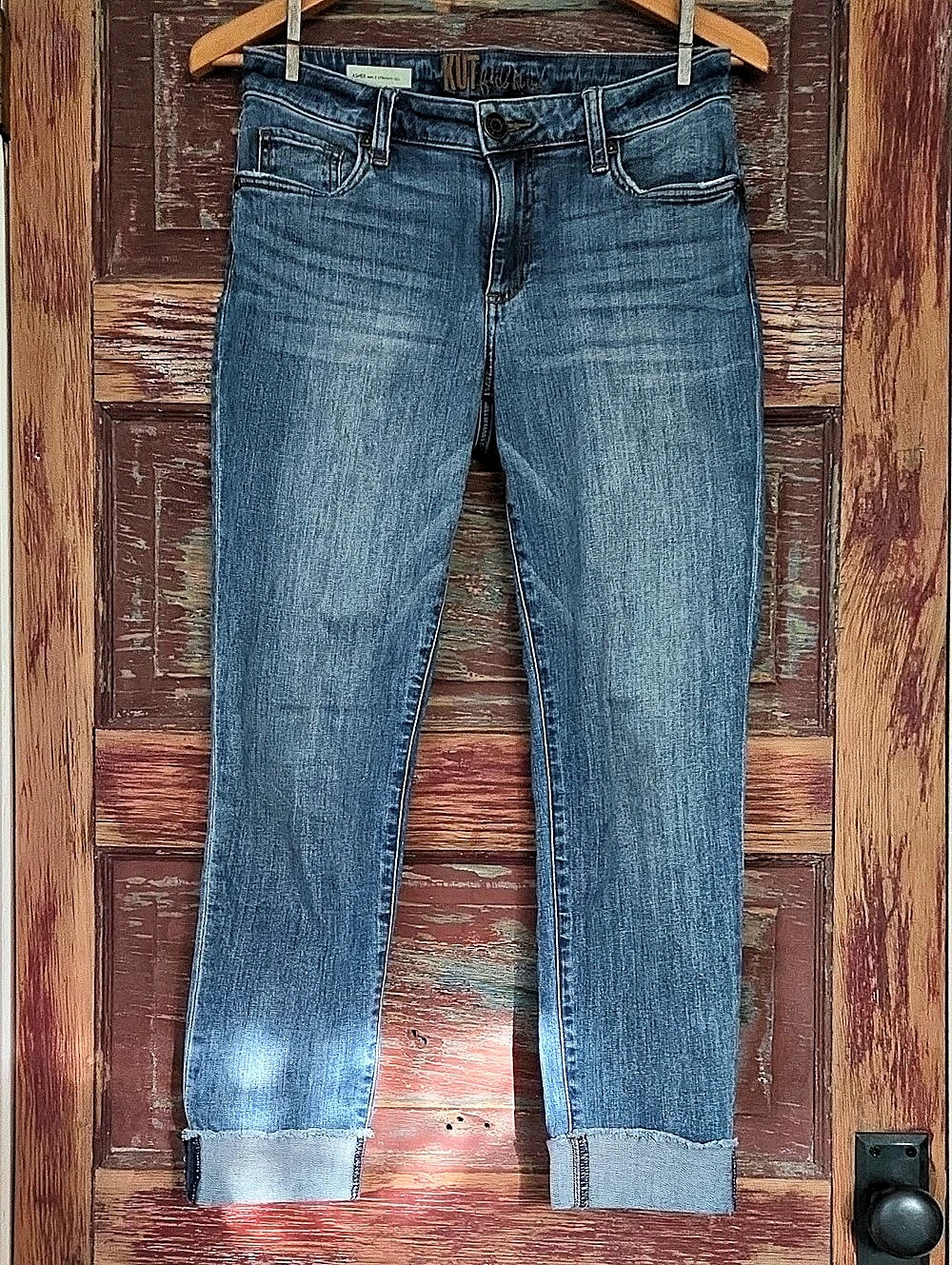 Kut from the Kloth Asher Ankle Straight Leg Blue Cuffed Skinny Jeans